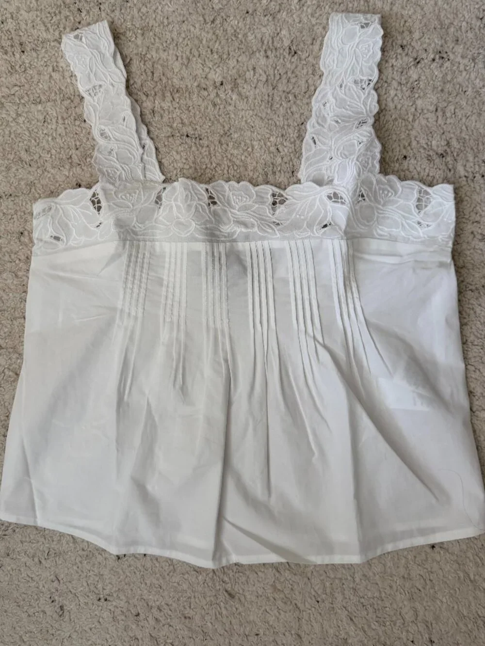 New w/ Tags White Lace-Trim Tank Top in Compact Poplin